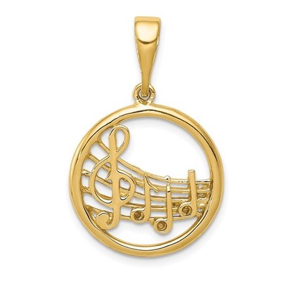 14k Yellow Gold Polished Musical Notes and Treble Clef Pendant Womens