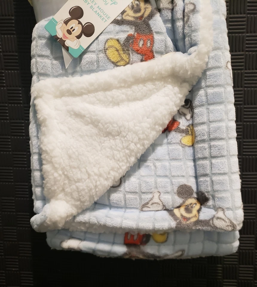 Disney Bebé Mickey Mouse Bebé Manta Azul Blanco Sherpa NUEVO Foto 3 de 4