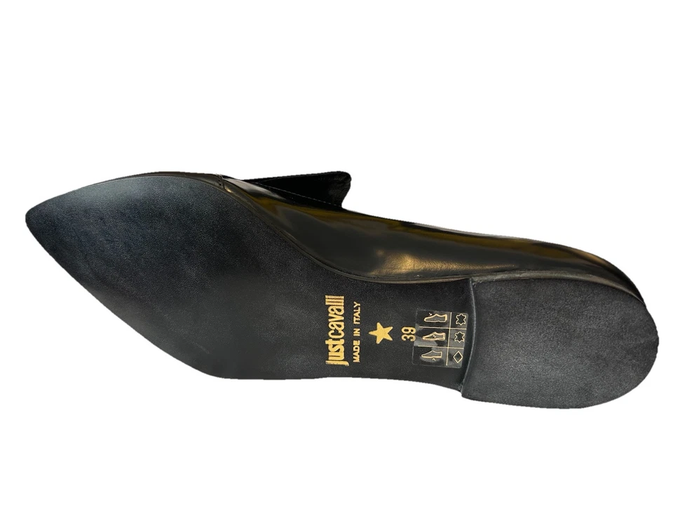 Zapatos planos Just Cavalli de cuero negro con punta EU 39 US 9 NUEVOS SIN CAJA Foto 4 de 4