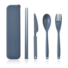 Large Reusable Travel Utensils Set with Case Plastic Fork Spoon Knife