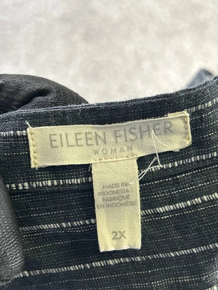 Vestido Camisa Mujer Eileen Fisher 2x Gris Blanco Lino Pullover Foto 3 de 4