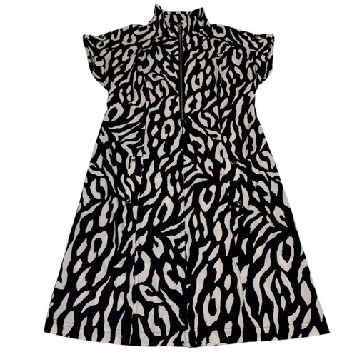 Zenergy By Chicos Zebra Print Black White Cap Sleeve Zip Front Dress Size 0.5