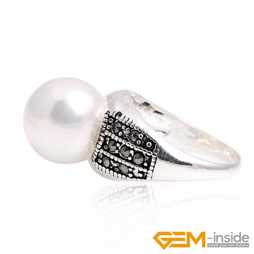 Fashion Gemstone Bead Rings Tibetan Silver Marcasite Jewelry Gift 12mm Christmas - Picture 44 of 60