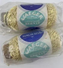 JAEGER Sunlin Spun Yarn 2 Skein Linen Acrylic Bitter Lemon Bernat Of England 97g