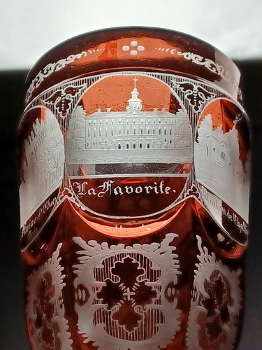 Mid 19th Century German & French Engraved Scenes Ruby Stained Cut Glass Goblet - Picture 7 of 10