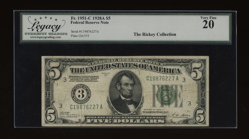 DBR 1928-A $5 FRN Philadelphia Numeral Fr. 1951-C Legacy VF-20 Serial C19876227A