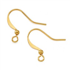 100pcs Brass Flat Earring Hooks French Earwire Findings Gold Tone Ball End 15mm