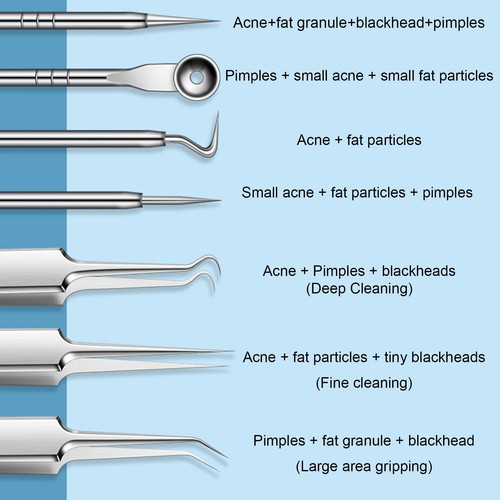 Black Head Pore Needle Black Head Removal Tweezer Facial Pore Cleaner 8pcs - Picture 10 of 12