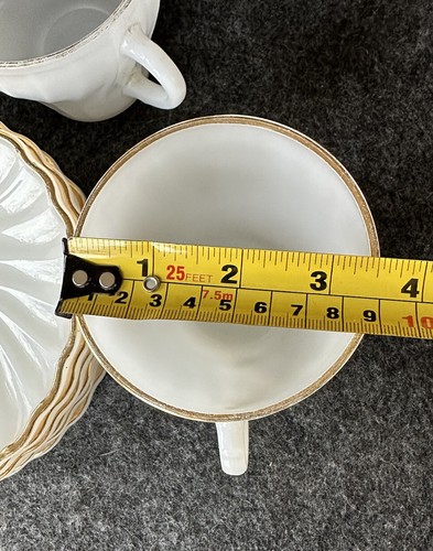 Vintage Anchor Hocking MCM White Milk Glass Swirl (5) Cups and (6) Saucer Sets - Picture 23 of 24