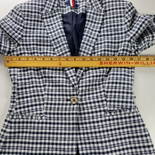 TOMMY HILFIGER Blazer Womens Lined Preppy Blue Check Long Sleeve Jacket Size 0 - Picture 5 of 11