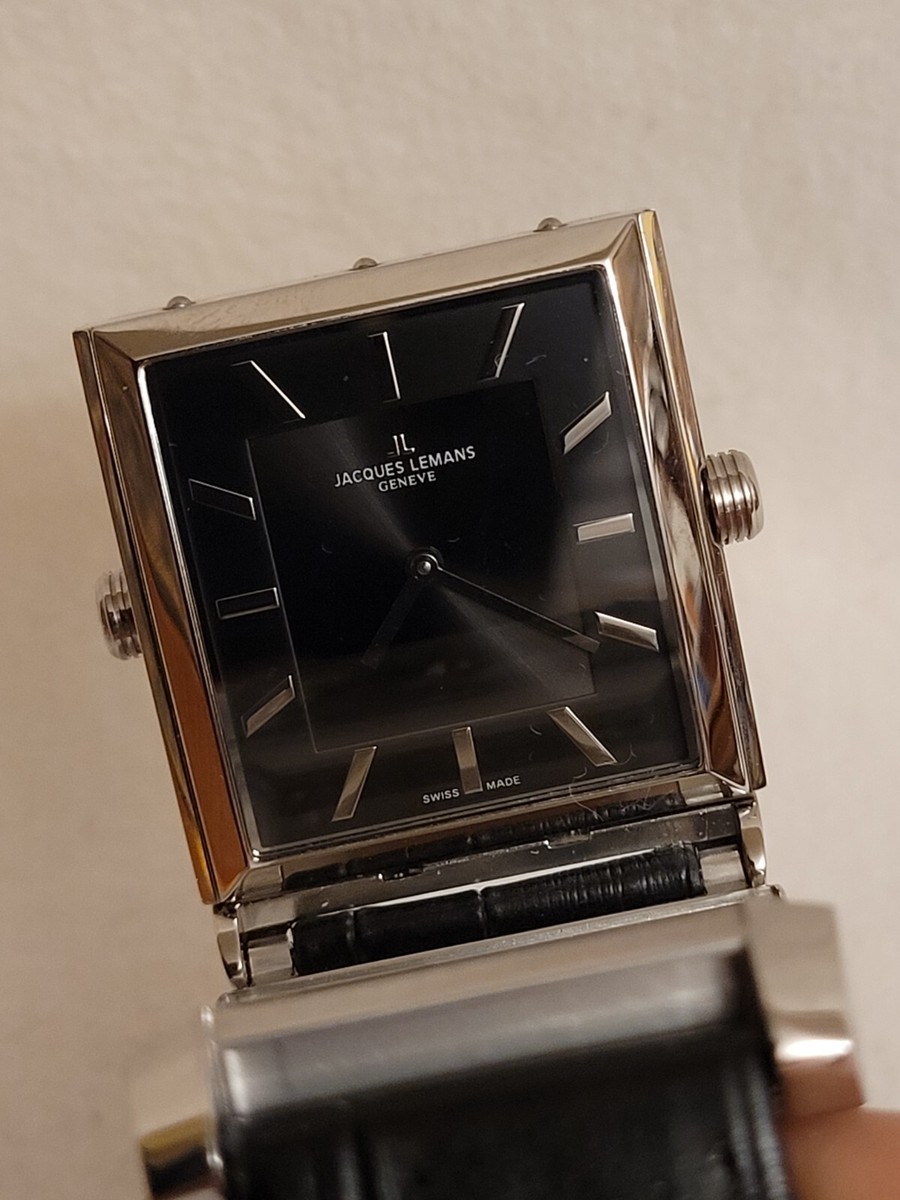 JACQUES LEMANS Geneve Swiss G-206 Dual Time Sapphire Crystal Dat