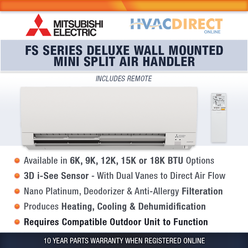 Mitsubishi 6-18K BTU Multi-Zone Mini Split FS Wall Mounted Indoor