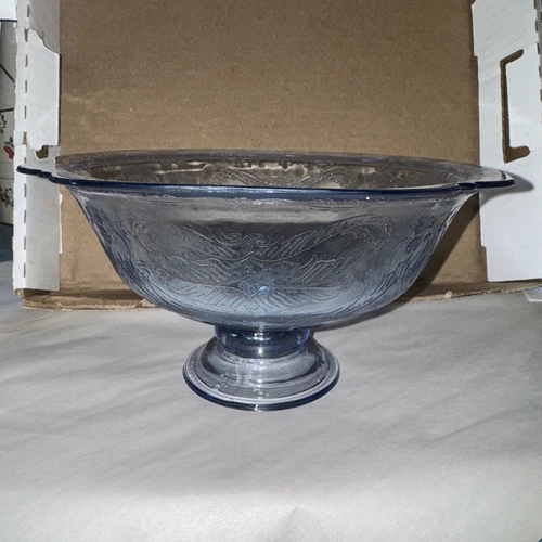 Blue Federal Depression Glass Madrid Pedestal Fruit Bowl 9.5" Wide