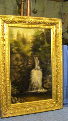 Antique Painting Adirondack Waterfall c.1890