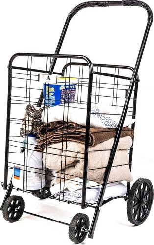 X-Large Foldable Shopping Cart w/ Rubber Wheels for Laundry, Groceries, Toys - Picture 6 of 8