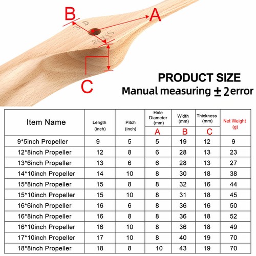 12x8 RC Airplane Propeller Wood Prop for Gasoline Fixed-Wing RC Model Airplane - Picture 2 of 7