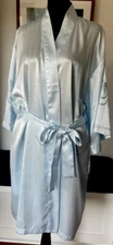 GO SOFTLY Pale Blue Wrap Satin Robe Size M Embroidered detail NWOT