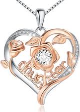 Mother Daughter Necklace S925 Sterling Silver Rose Heart Pendant Necklaces for M