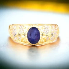 Blue Sapphire With 925 Sterling Silver Gold Plated Ring For Men's #BL301