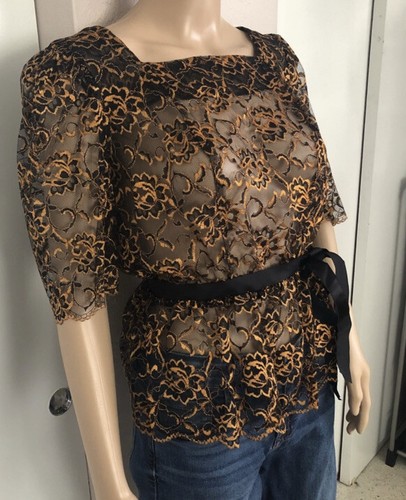 Vintage Peplum Shirt Black and Copper Small - 第 3/8 張圖片