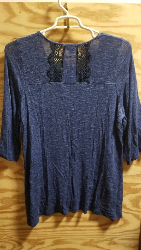 Camisa túnica para mujer Jennifer Moore grande azul cuello redondo manga 3/4 Foto 3 de 4