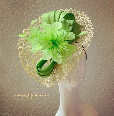 Neon Green Fascinator Cream Off White Hat Royal Ascot Kentucky Derby Del Mar
