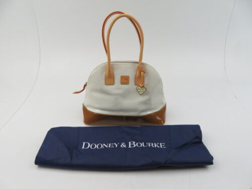 Dooney & Bourke J6112757 White Brown Patent Leather Domed Satchel Handbag Purse - Picture 2 of 10