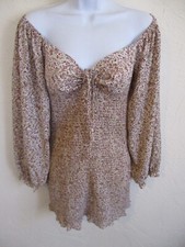 Blush J Brown/White Floral Print Front Tie Ruched Mini Dress