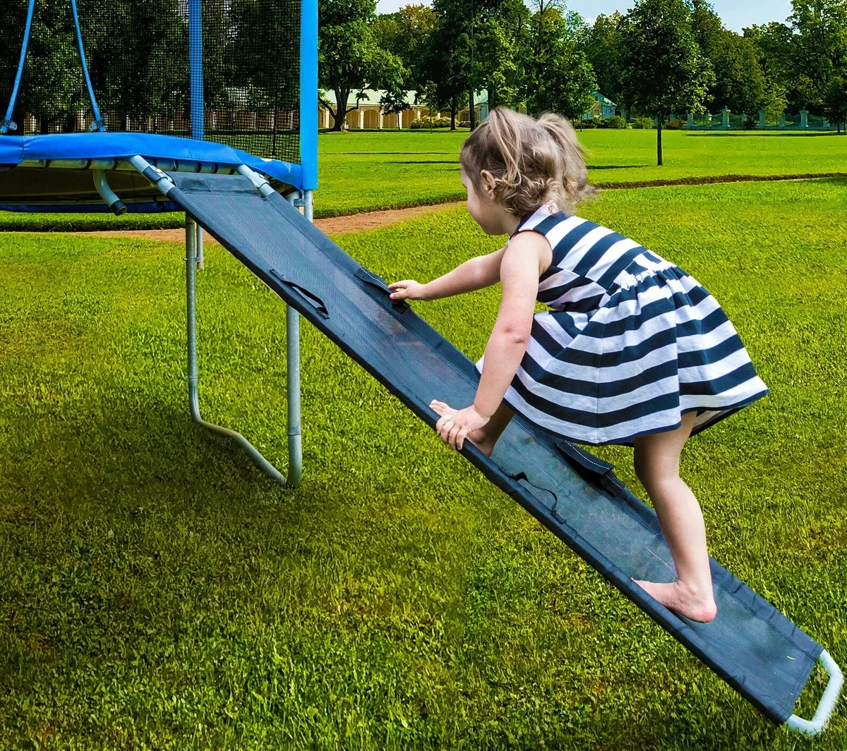 Trampoline top and slide