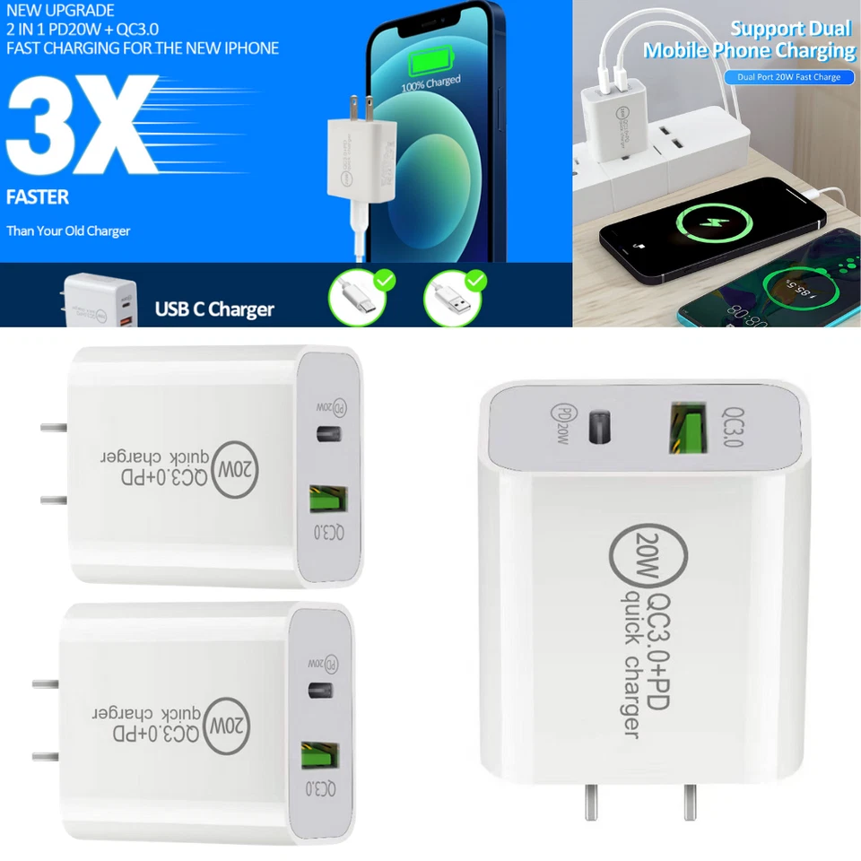 20W PD Fast Charger Block USB Type C Wall Power Adapter For iPhone 16 14 12 XR 8 - Image 2 of 4