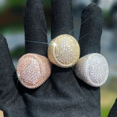 Hip Hop Casting Oval Egg Rings 18K Real Gold Plated Full 5A Zircon Mens Jewelry