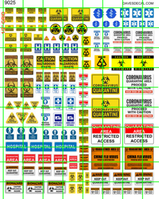 9025 DAVE'S DECALS MIXED SIZED VIRUS BIOHAZARD QUARANTINE DANGER WARNING SET