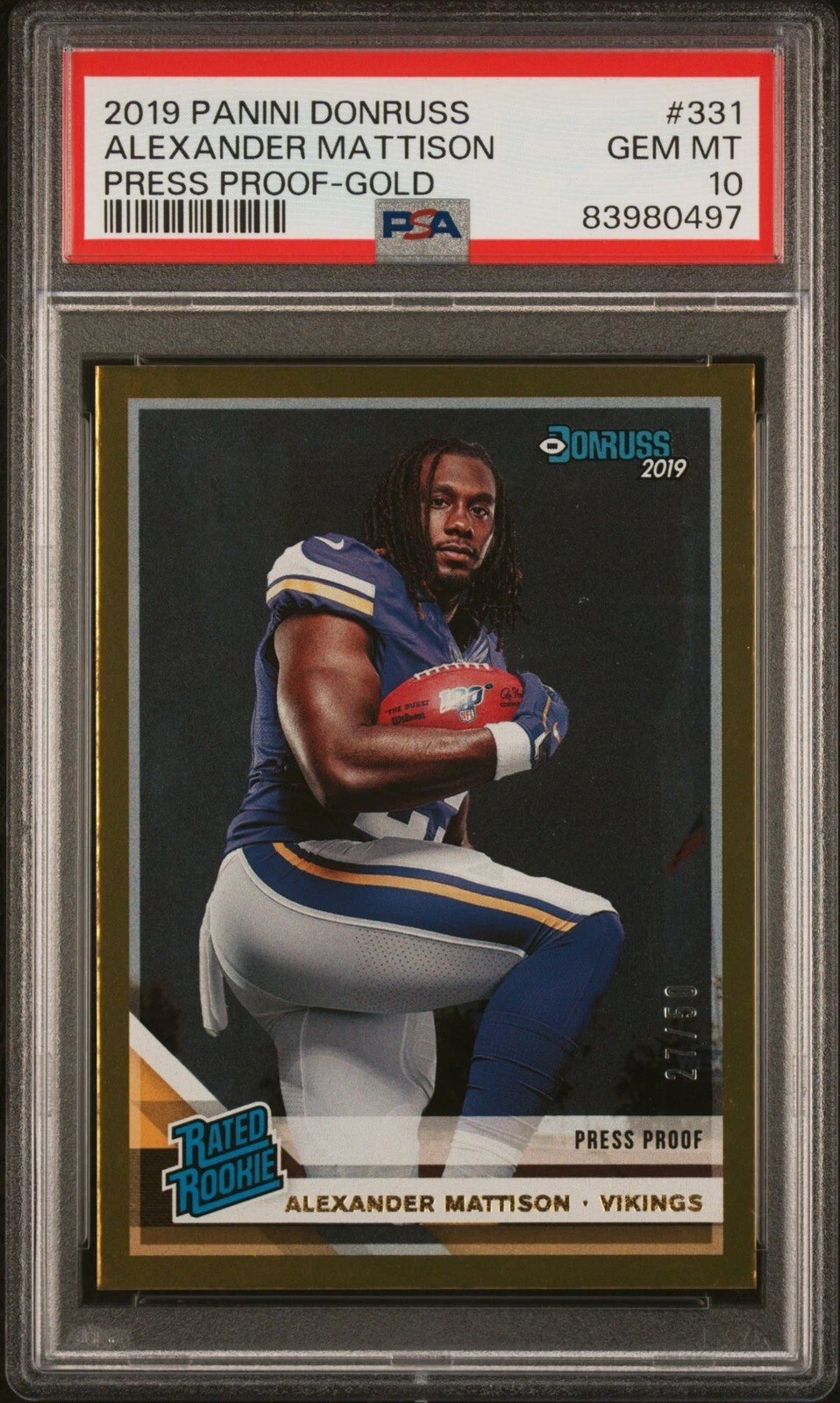 Alexander Mattison Panini Donruss #331 Press Proof-Gold