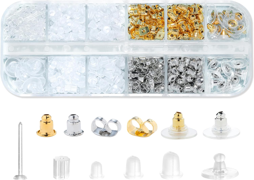 12 Styles 600 Pcs Earring Backs for Studs, Clear Plastic Earrings Hypoallergenic