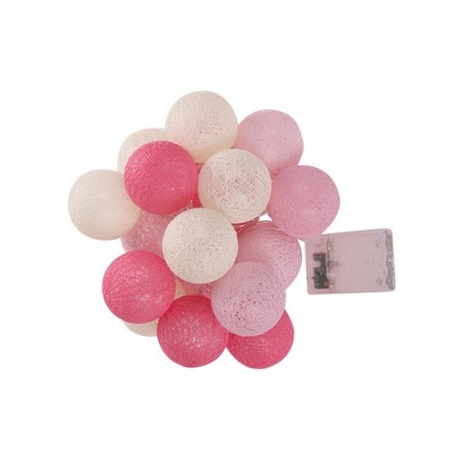 Pink Cotton Ball String Light 3M 20LED Pink/White Ball Battery Indoor Decor Girl - Picture 15 of 21