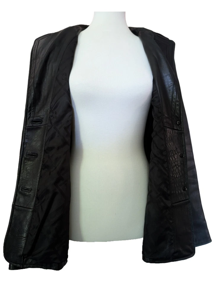 Jones New York Black Fitted Leather Women's Blazer w/ Pockets, Size Medium - Image 4 of 4