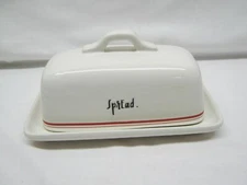 RAE DUNN ARTISAN MAGENTA "SPREAD" BUTTER DISH KEEPER RED BANDS
