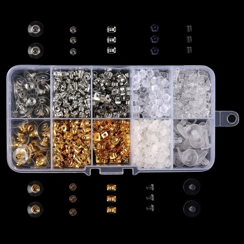 1040 Pezzi Schienali per Orecchini, Betybedy 10 Stili Kit di Supporti per Orecchini, Metallo Plastica Ru - Foto 2 di 2