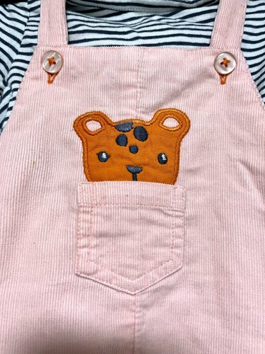 John Lewis Cute Leopard Pink Cord Pinafore Dress with T-shirt 0-3 months BWNT - Picture 3 of 4
