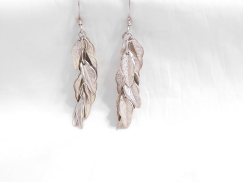 Vintage Sterling Silver Dangle Leaf Earrings AE101 - Picture 2 of 10