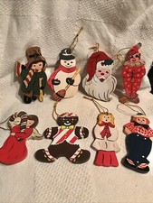 Vinage Wooden Christmas Ornaments Hand Painted Double Sided Lot Of 8