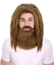 HPO Adult Men's Brown Dreadlock Wig with Beard Set, Flame Retardant, HM-1334