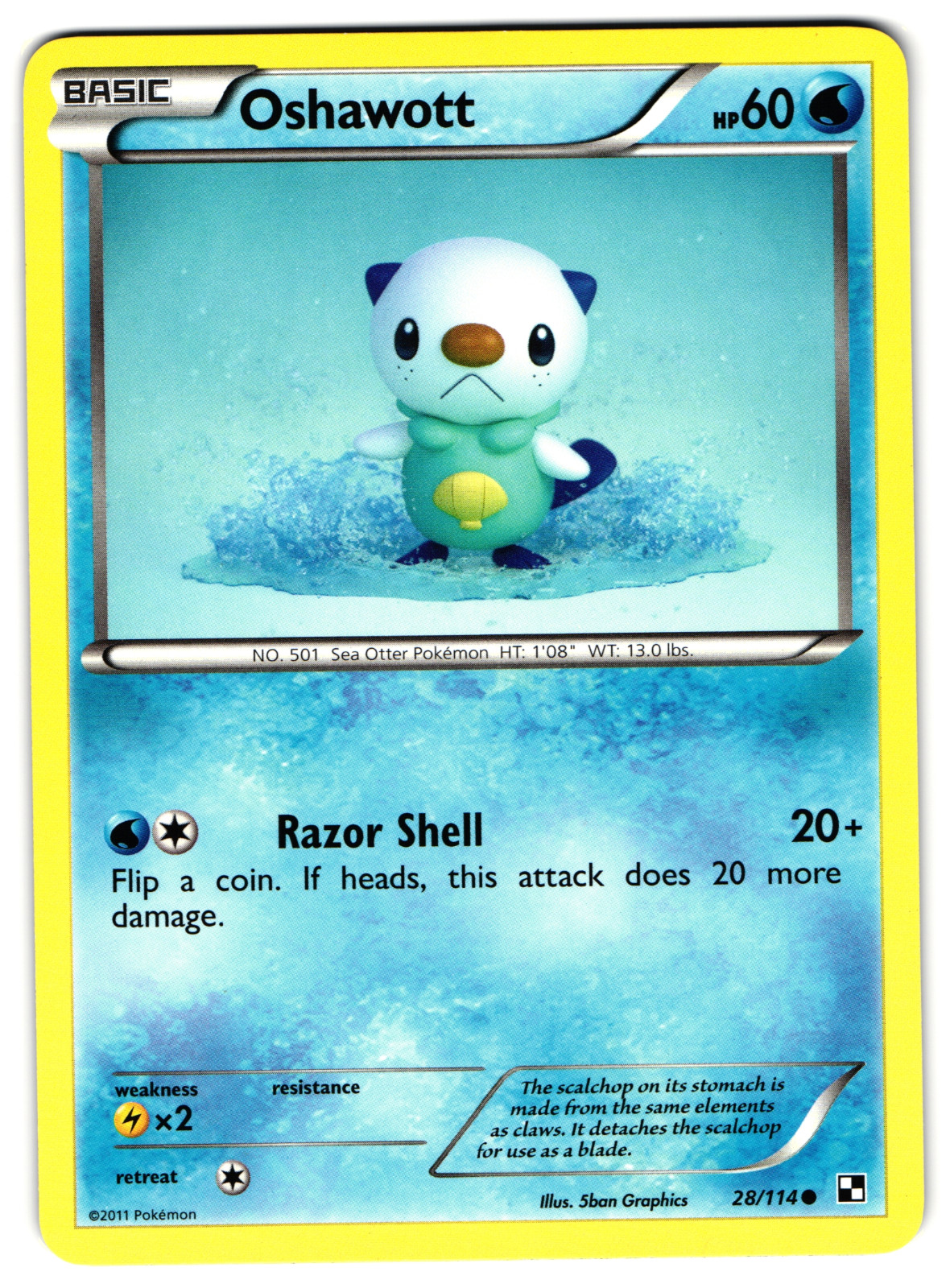Oshawott - 28/114 - 2011 Common Black & White Pokemon Card NM