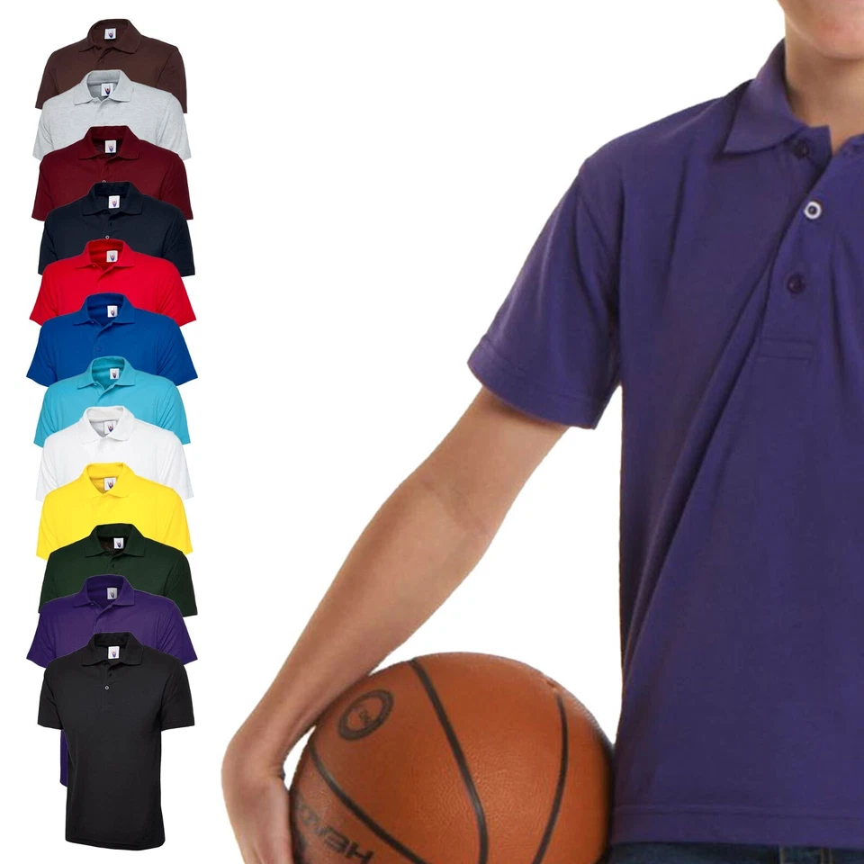 Boys Girls Plain Cotton Polo T Shirt - KIDS SPORTS CASUAL SCHOOL UNIFORM SHIRTS