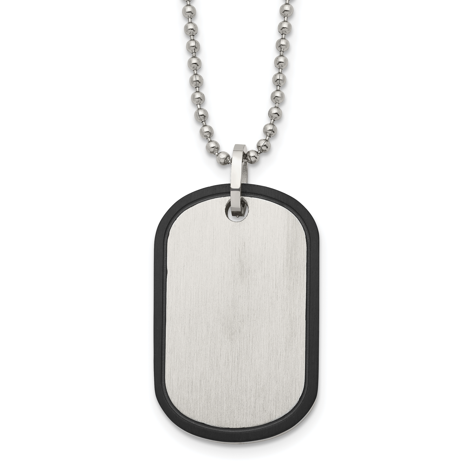 Chisel Stainless Steel Brushed Black Edge Dog Tag Ball Chain Necklace - 22