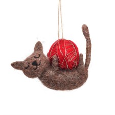 Anhänger Katze Filz braun Wollknäuel Deko Weihnachten Christbaumschmuck XmasLook