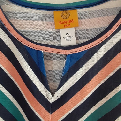Ruby Rd. Woman Petite Top Size PL Blue Stripe Keyhole Tie Bottom 3/4 Sleeves - Picture 5 of 10