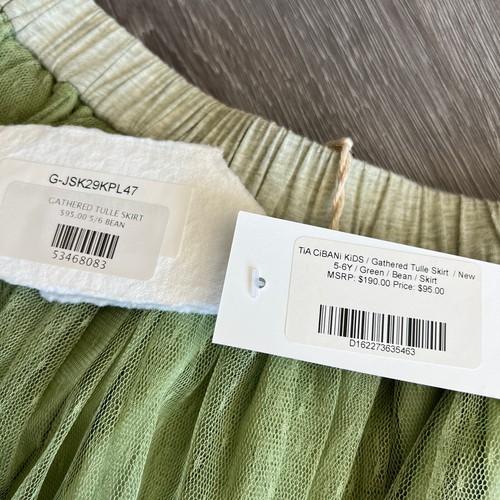 Tia Cibani Kids Gathered Tulle Skirt 5/6 Green Mesh - Picture 6 of 9