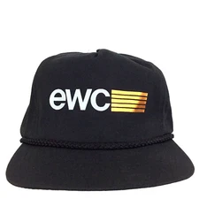 Vtg EWC Hat Spell Out Script Bars Logo Strap Rope Trucker Baseball Dad Ball Cap