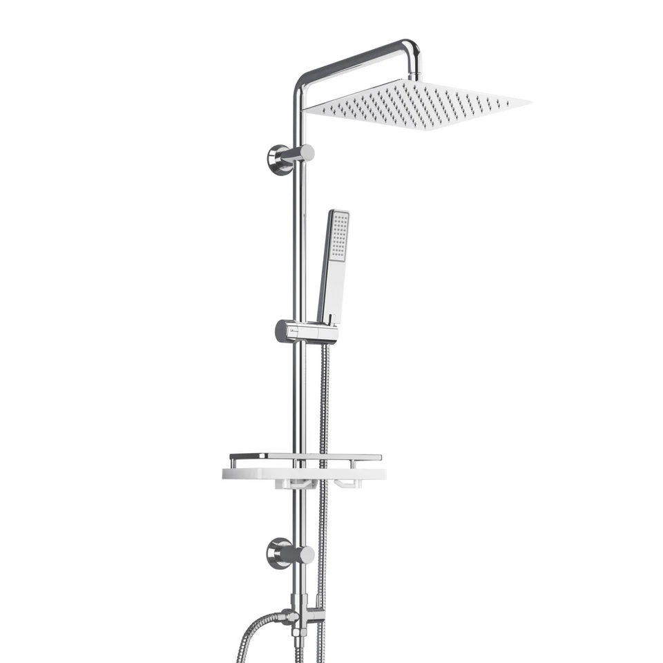 JOHO Edelstahl Regendusche Duschsystem mit Ablage Eckig Kopfbrause 20x20cm Chrom